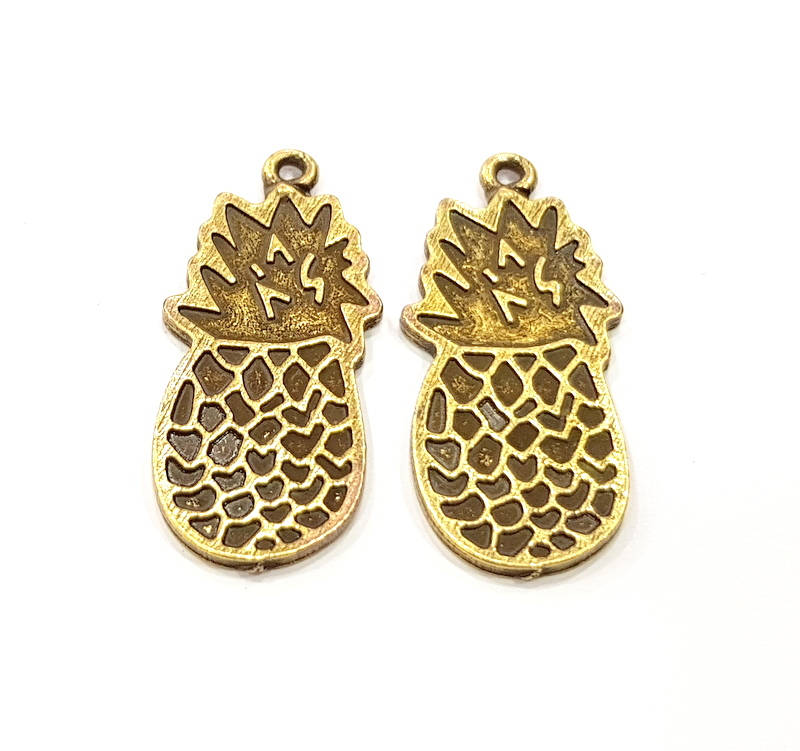 2 Pineapple Charm Antique Bronze Charm Antique Bronze Plated Charm (40x18mm) G9827