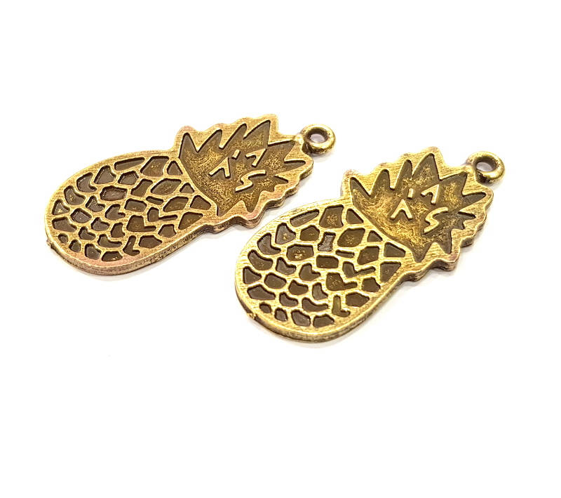 2 Pineapple Charm Antique Bronze Charm Antique Bronze Plated Charm (40x18mm) G9827