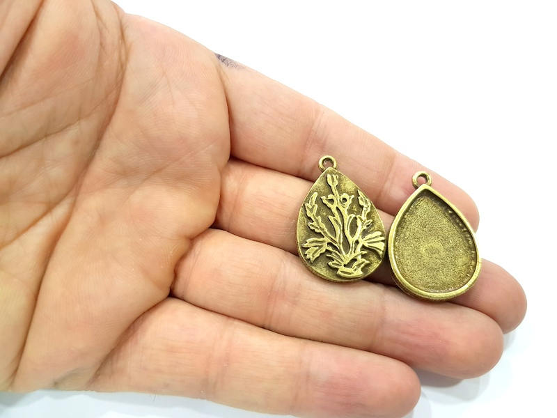 2 Antique Bronze Pendant Blank inlay Blank Mosaic Blank Resin Blank Bezel Base Setting Mountings Antique Bronze Plated (25x18mm) G9831