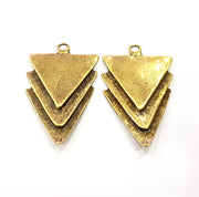 2 Triangle Pendant Antique Bronze Plated Pendant (47x32mm) G9833