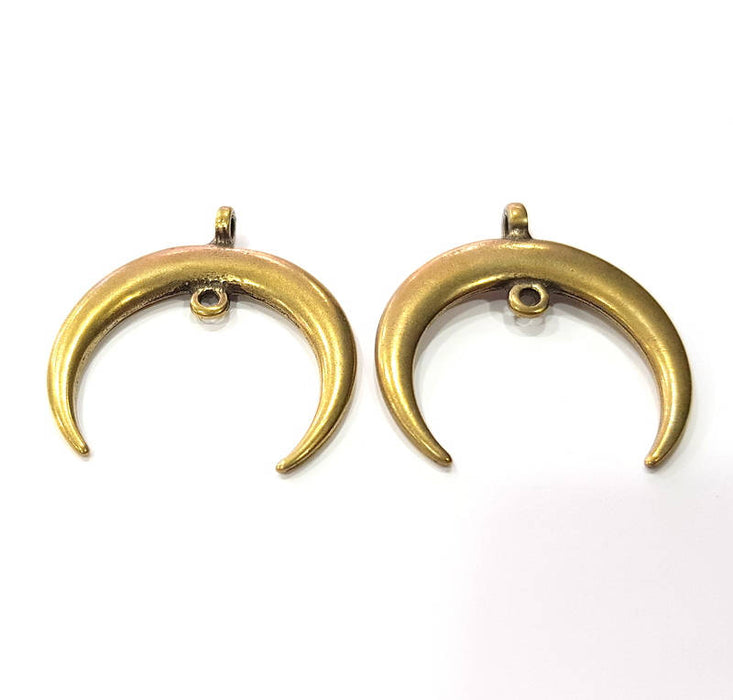 2 Crescent Charms Moon Charms Antique Bronze Charms (40x38mm) G12387