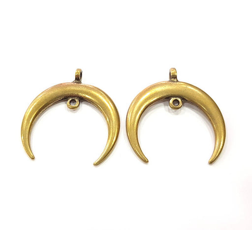 2 Crescent Charms Moon Charms Antique Bronze Charms (40x38mm) G10800