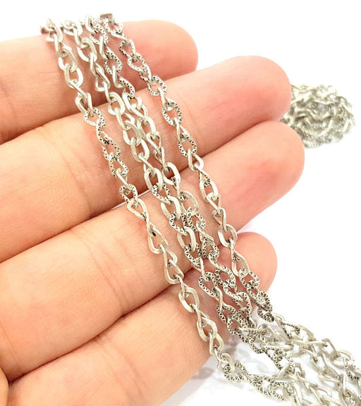 Textured Chain Silver Chain Antique Silver Plated Chain  1 Meter - 3.3 Feet (7x4 mm) G9162