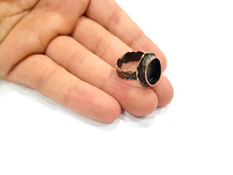 Copper Ring Settings inlay Ring Blank Mosaic Ring Bezel Base Cabochon Mountings (14x10mm blank ) Antique Copper Plated Brass G10241