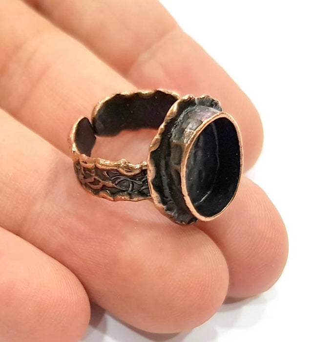 Copper Ring Settings inlay Ring Blank Mosaic Ring Bezel Base Cabochon Mountings (14x10mm blank ) Antique Copper Plated Brass G10241