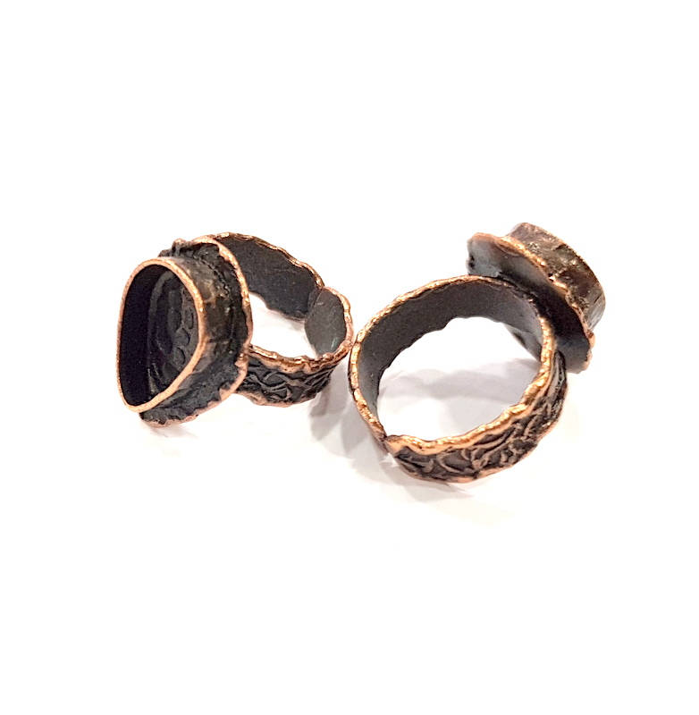 Copper Ring Settings inlay Ring Blank Mosaic Ring Bezel Base Cabochon Mountings (14x10mm blank ) Antique Copper Plated Brass G9174