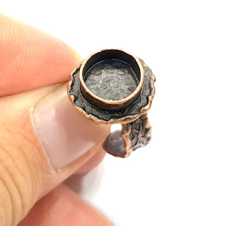 Copper Ring Settings inlay Ring Blank Mosaic Ring Bezel Base Cabochon Mountings (10mm blank ) Antique Copper Plated Brass G9173