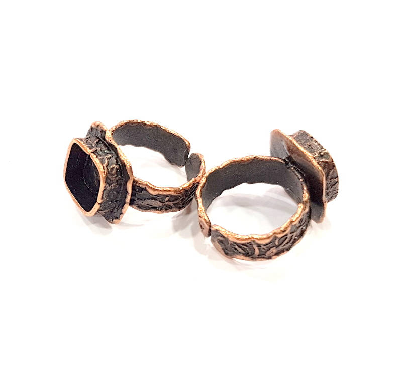 Copper Ring Settings inlay Ring Blank Mosaic Ring Bezel Base Cabochon Mountings (10mm blank ) Antique Copper Plated Brass G9175