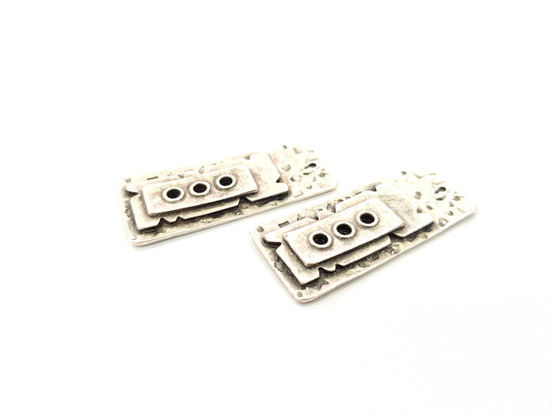 2 Silver Charms Antique Silver Plated Charms (43x19mm) G9888
