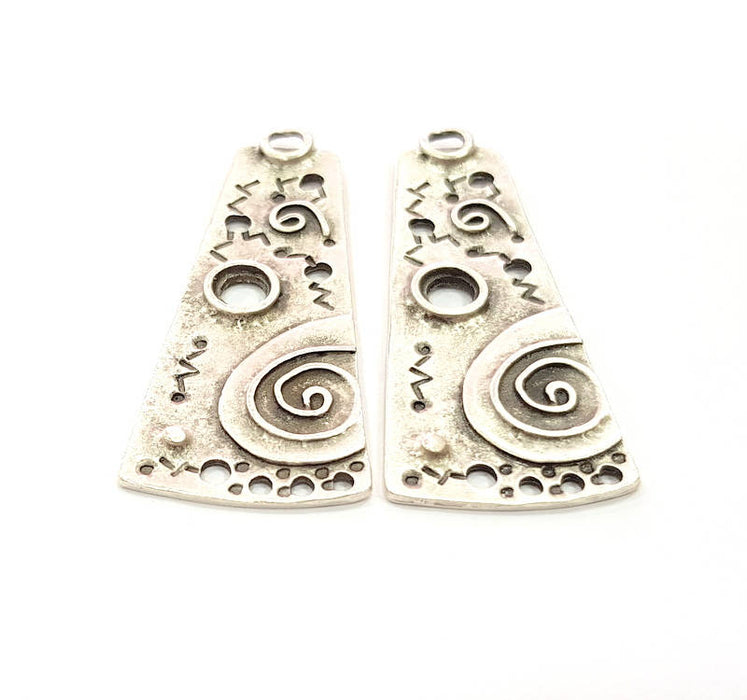 2 Silver Charms Antique Silver Plated Charms (53x22mm) G12665