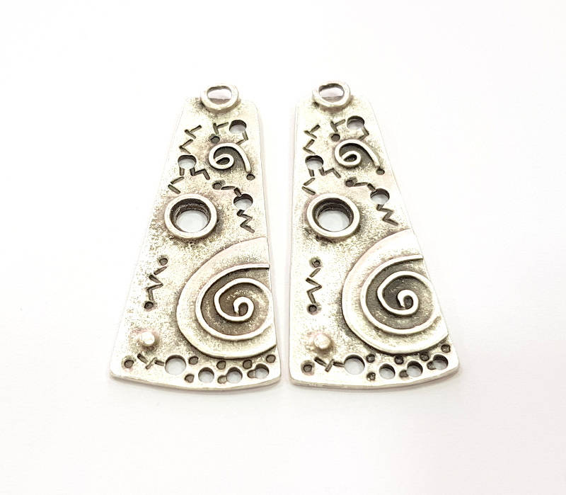 2 Silver Charms Antique Silver Plated Charms (53x22mm) G12665