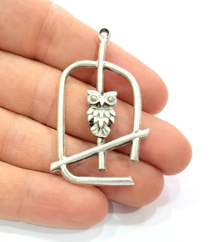 2 Owl Charms Antique Silver Plated Charms (52x31mm) G9896