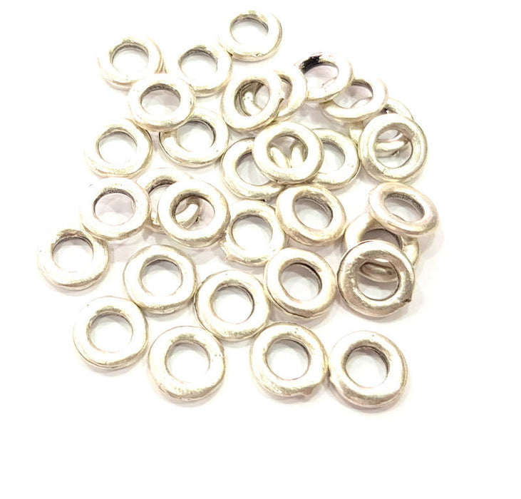 20 Silver Rondelle Beads Antique Silver Plated Beads 10mm  G9897