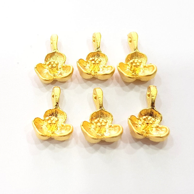 6 Gold Flower Charm Gold Plated Charms  (13x9mm)  G9901