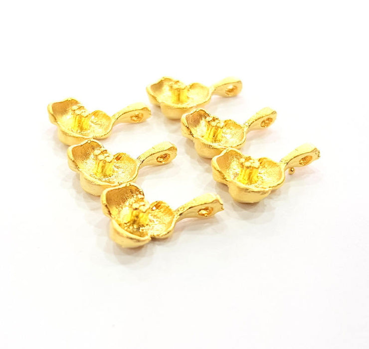 6 Gold Flower Charm Gold Plated Charms  (13x9mm)  G9901
