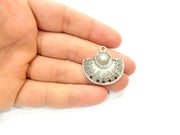 2 Silver Charms Connector Antique Silver Plated Charms (31x29mm) G9907