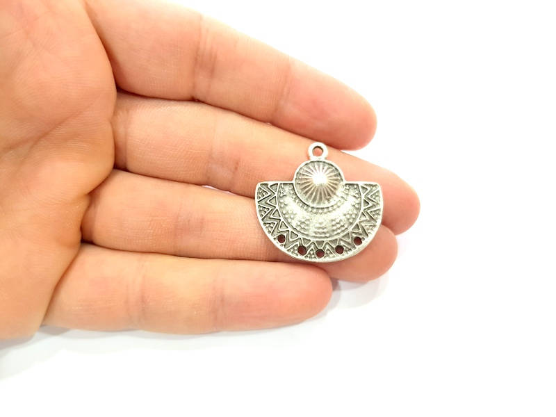 2 Silver Charms Connector Antique Silver Plated Charms (31x29mm) G9907