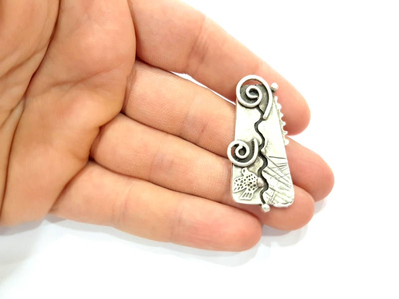 2 Silver Charms Antique Silver Plated Charms (46x20mm) G9910