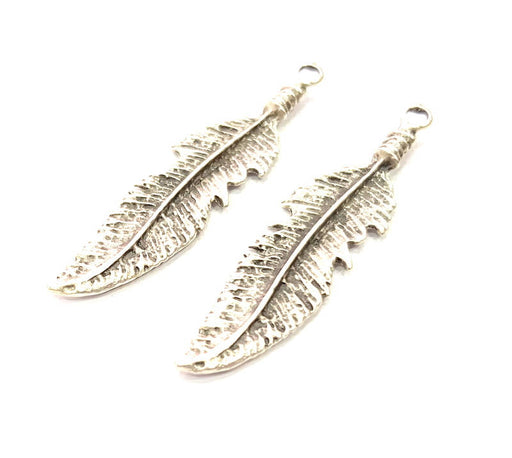 10 Feather Charm Silver Charms Antique Silver Plated Charms (62x14mm) G9972