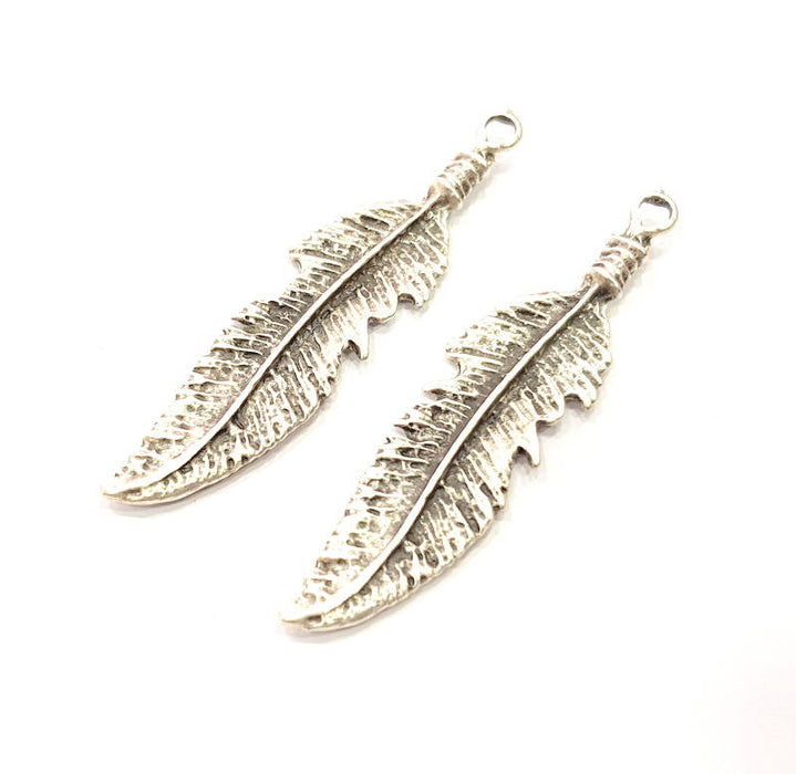 10 Feather Charm Silver Charms Antique Silver Plated Charms (62x14mm) G9972