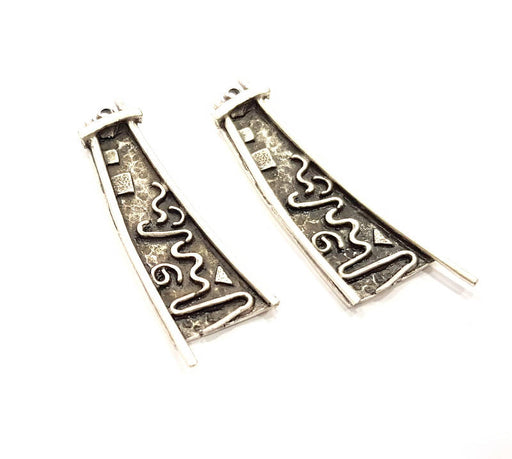 2 Silver Charms Antique Silver Plated Charms (56x18mm) G6938