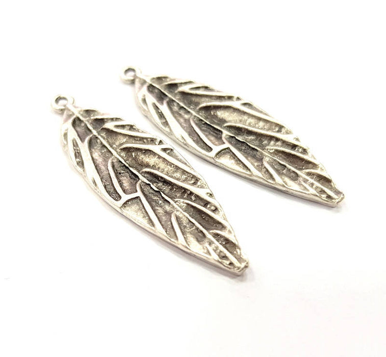 2 Leaf Charms Silver Charms Antique Silver Plated Charms (46x13mm) G9979