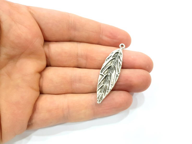 2 Leaf Charms Silver Charms Antique Silver Plated Charms (46x13mm) G9979