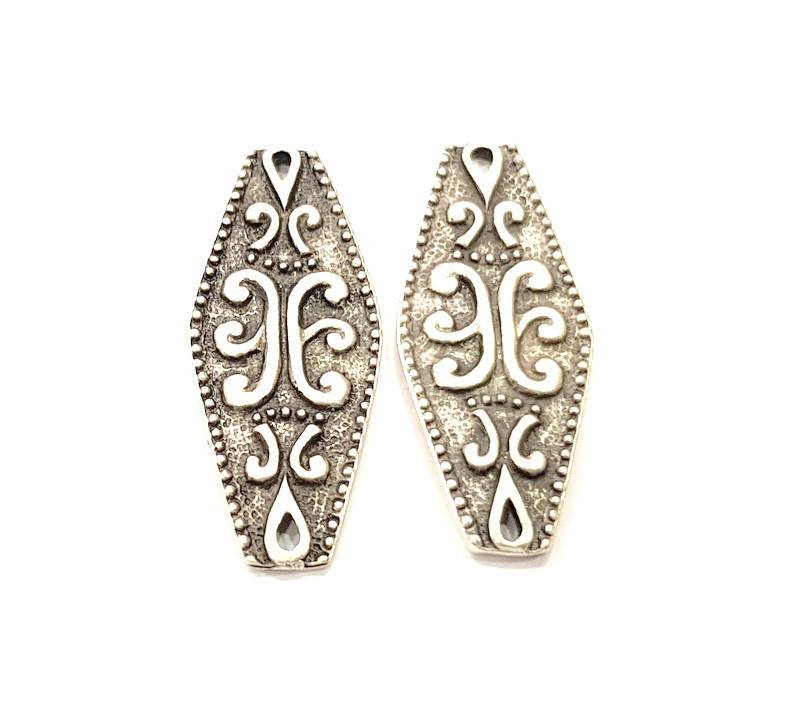 4 Silver Charms Antique Silver Plated Charms (38x15mm) G9983