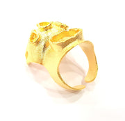 Gold Ring Settings Blank inlay Ring Mosaic Ring Bezel Base Cabochon Mountings Adjustable (12x10mm and 5x3mm blank ) Gold Plated Brass G10025