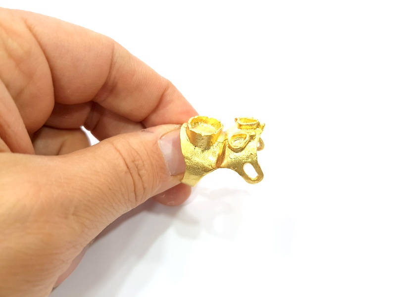 Gold Ring Settings Blank inlay Ring Mosaic Ring Bezel Base Cabochon Mountings Adjustable (12x10mm and 5x3mm blank ) Gold Plated Brass G10025