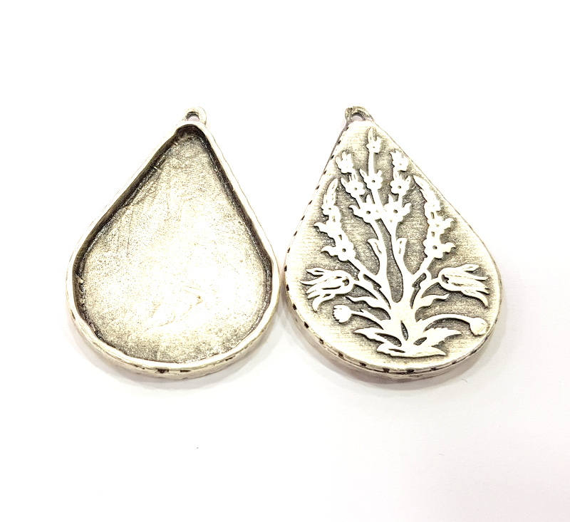 2 Silver Pendant Blank Bezel Base Setting inlay Blank Necklace Blank Resin Blank Mountings Antique Silver Plated  (40x28mm blank )  G10027