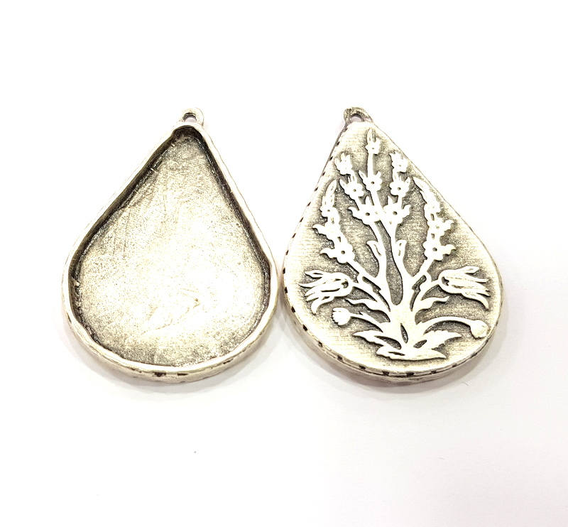 2 Silver Pendant Blank Bezel Base Setting inlay Blank Necklace Blank Resin Blank Mountings Antique Silver Plated  (40x28mm blank )  G10027