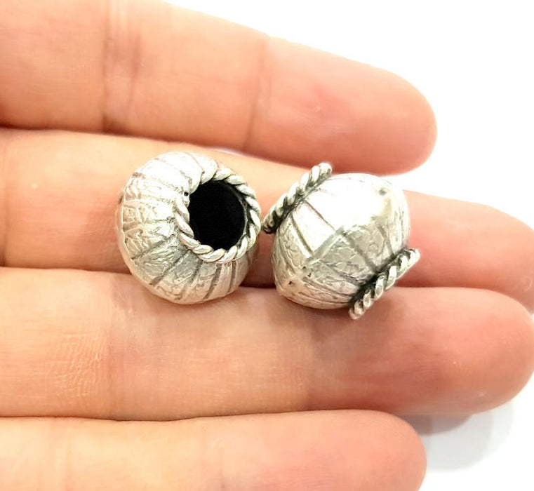 2 Silver Large Beads Antique Silver Plated Brass Ball Beads 19mm  G10028