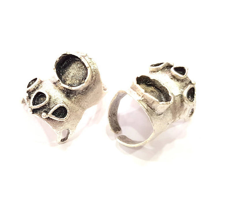 Silver Ring Setting Resin Ring Bezel Blank Cabochon Base Adjustable inlay Ring Mounting (12x10 and 5x3mm) Antique Silver Plated Brass G10034