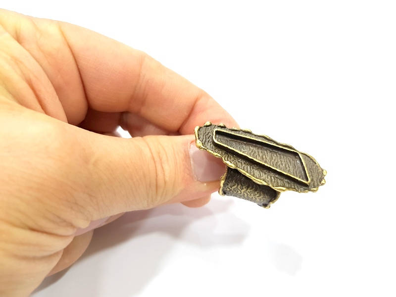 Antique Bronze Ring Blank Ring Setting inlay Blank Mosaic Bezel Base Cabochon Mountings (33x11mm Blank ) Antique Bronze Plated Brass G10153