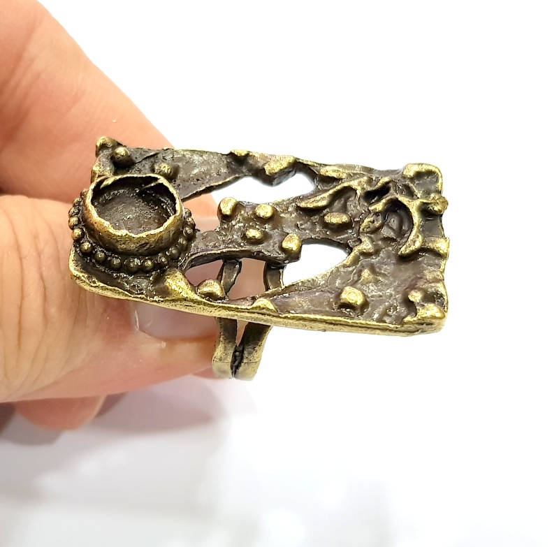 Antique Bronze Ring Blank Ring Setting inlay Blank Mosaic Bezel Base Cabochon Mountings (10mm Blank ) Antique Bronze Plated Brass G10155