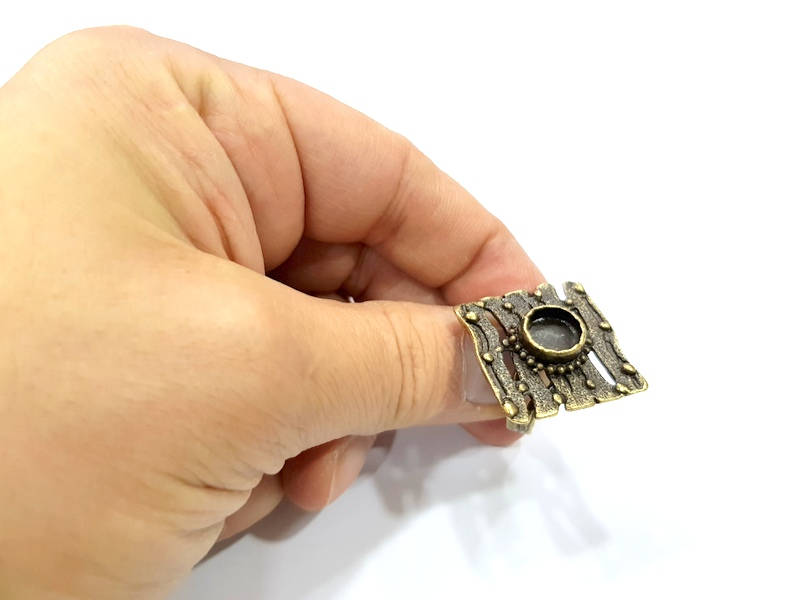 Antique Bronze Ring Blank Ring Setting inlay Blank Mosaic Bezel Base Cabochon Mountings (10mm Blank ) Antique Bronze Plated Brass G10163
