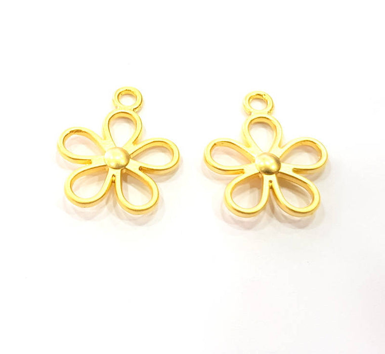 2 Gold Flower Charm Gold Plated Charms  (29x19mm)  G9277