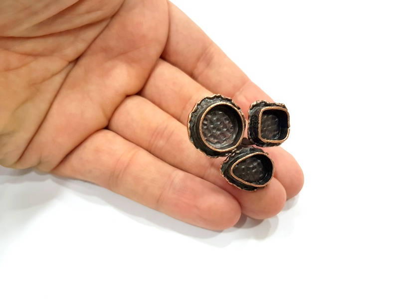 Copper Ring Settings inlay Ring Blank Mosaic Ring Bezel Base Cabochon Mountings (12mm,14x10mm,10mm blank) Antique Copper Plated Brass G9279