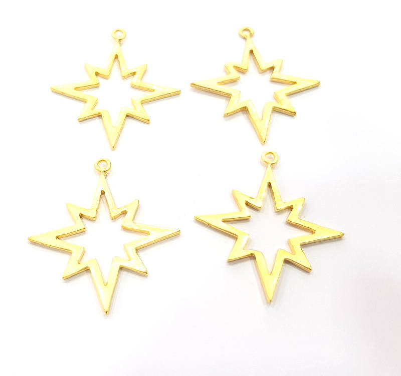 2 North Star Charm Gold Charm Gold Plated Charms  (38x33mm)  G13725