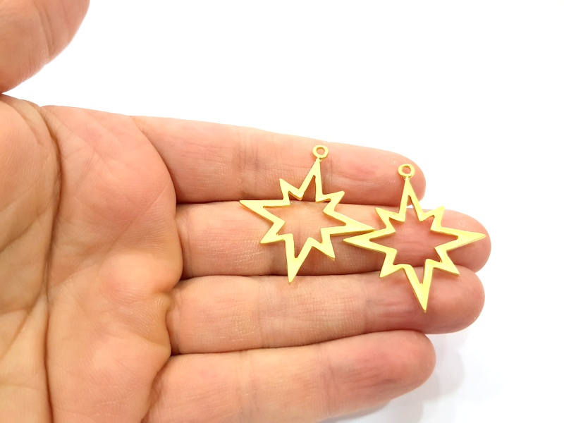 2 North Star Charm Gold Charm Gold Plated Charms  (38x33mm)  G13725