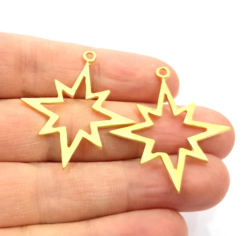 2 North Star Charm Gold Charm Gold Plated Charms  (38x33mm)  G13725