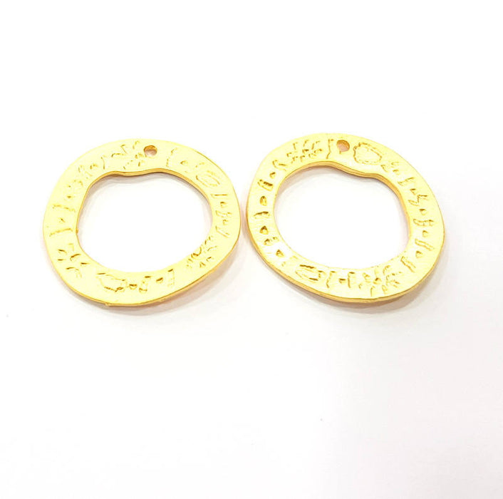 4 Gold Patterned Circle Charm Findings Gold Plated Charms  (30mm)  G10176