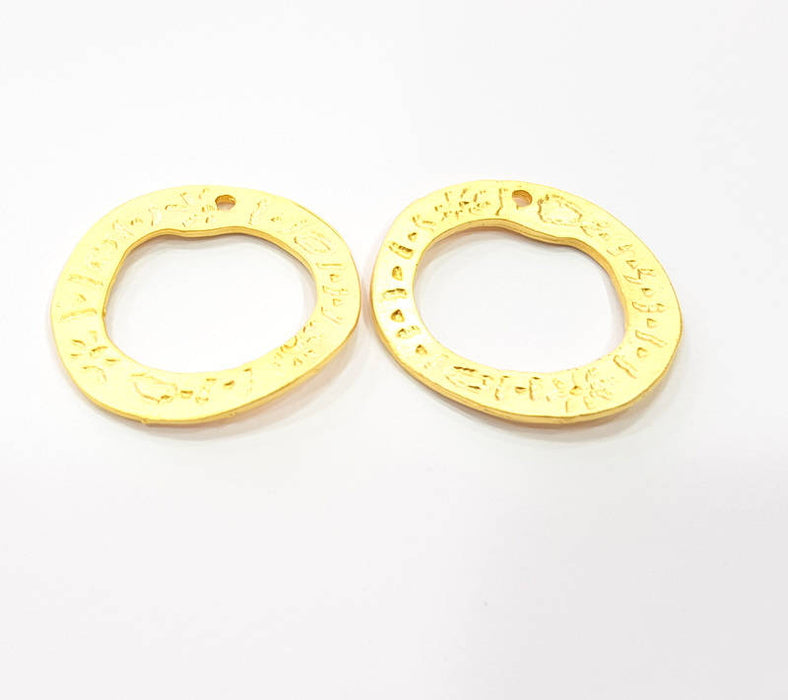 4 Gold Patterned Circle Charm Findings Gold Plated Charms  (30mm)  G10176