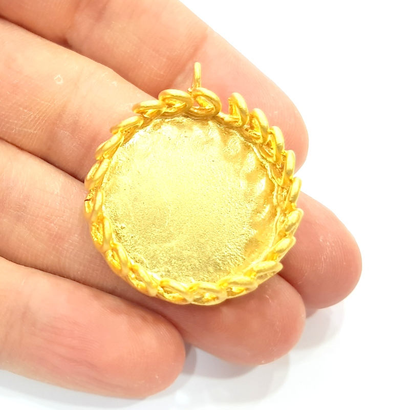 Gold Pendant Blank Mosaic Base inlay Blank Necklace Blank Resin Blank Mountings Gold Plated Brass ( 28mm blank ) G10179