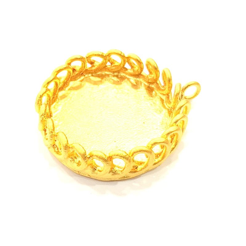 Gold Pendant Blank Mosaic Base inlay Blank Necklace Blank Resin Blank Mountings Gold Plated Brass ( 28mm blank ) G10179