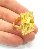Gold Ring Settings Blank inlay Ring Mosaic Ring Bezel Base Cabochon Mountings Adjustable (10mm blank ) Gold Plated Brass G10183