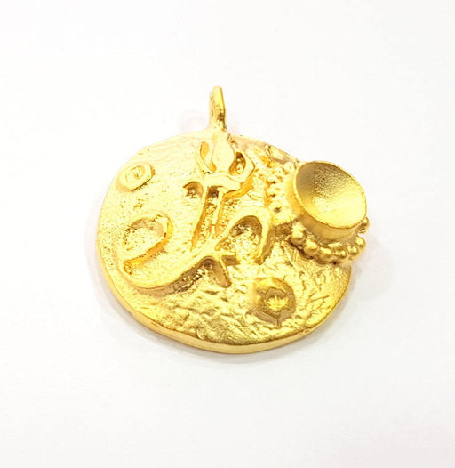 Gold Pendant Blank Mosaic Base inlay Blank Necklace Blank Resin Blank Mountings Gold Plated Brass ( 7mm blank ) G10184