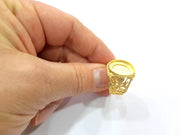 Gold Ring Settings Blank inlay Ring Mosaic Ring Bezel Base Cabochon Mountings (17x13mm blank ) Gold Plated Brass G10185