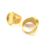 Gold Ring Settings Blank inlay Ring Mosaic Ring Bezel Base Cabochon Mountings (19x14mm blank ) Gold Plated Brass G10186
